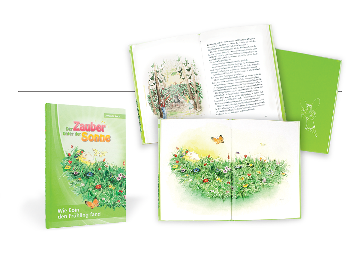Individuelle Gestaltung der Kinderbuchreihe „Der Zauber unter der Sonne“: Feinsinnige Typografie, ausgewogene Layouts und harmonische Bildkompositionen für den familia Verlag.