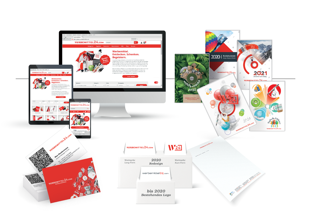 Modernes Redesign für Werbemittel24.com / E-Commerce: Neues Logo, SEO-optimierter Content, nutzerfreundliches Design & Corporate Design mit QR-Codes für Visitenkarten.