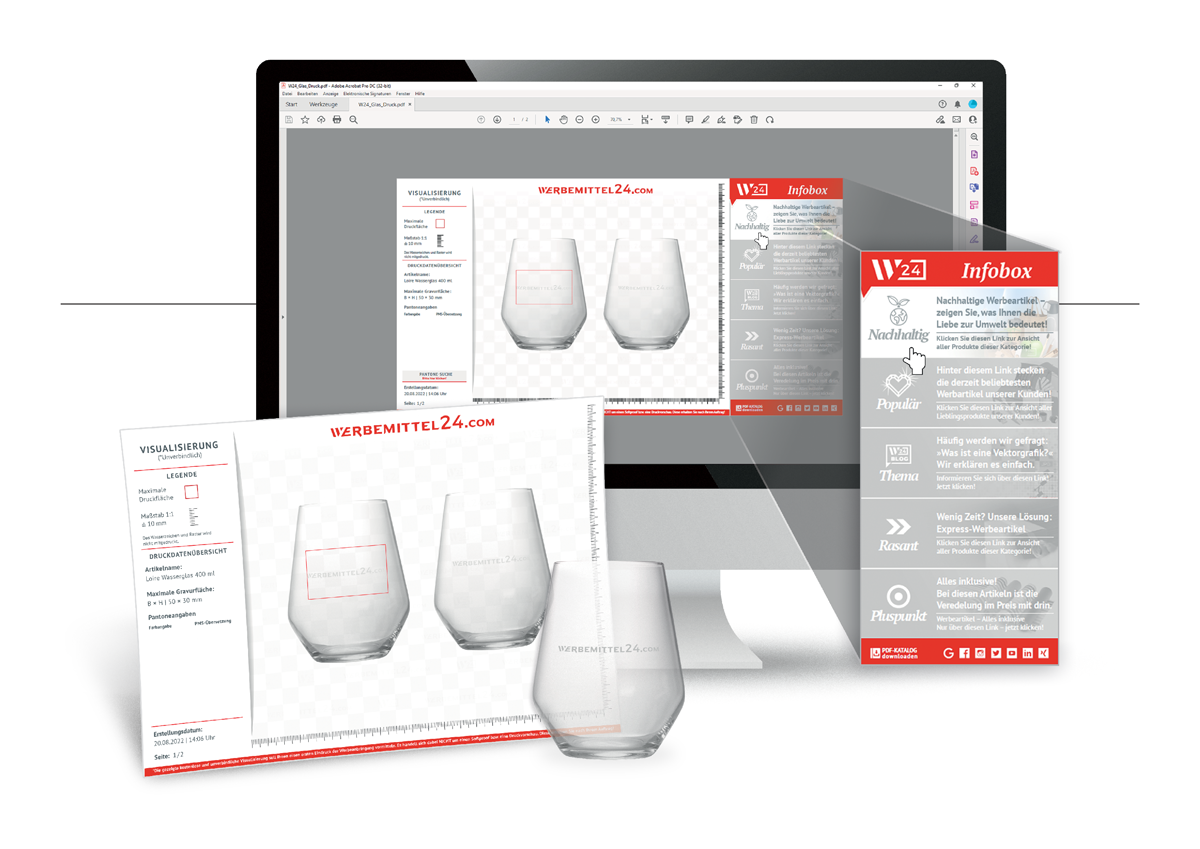 Werbemittel24.com GmbH | Kundenvisualisierung | Corporate Branding Für Werbemittel24.com GmbH entstand ein zweiseitiges InDesign-Template zur realistischen Produktvorschau. Mit Maßstabsangaben, Druckflächen und automatischer Datumsfunktion unterstützt es Marketing und Vertrieb im Corporate Design.