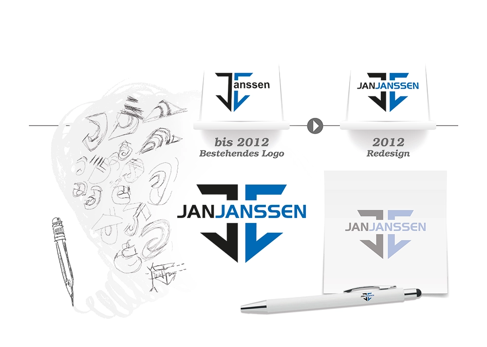 Jan Janssen | Branding Modernes Logo-Redesign für Jan Janssen Gebäudeservice: verbesserte Lesbarkeit, markanter Look und starke Wiedererkennung durch fein abgestimmtes Branding.