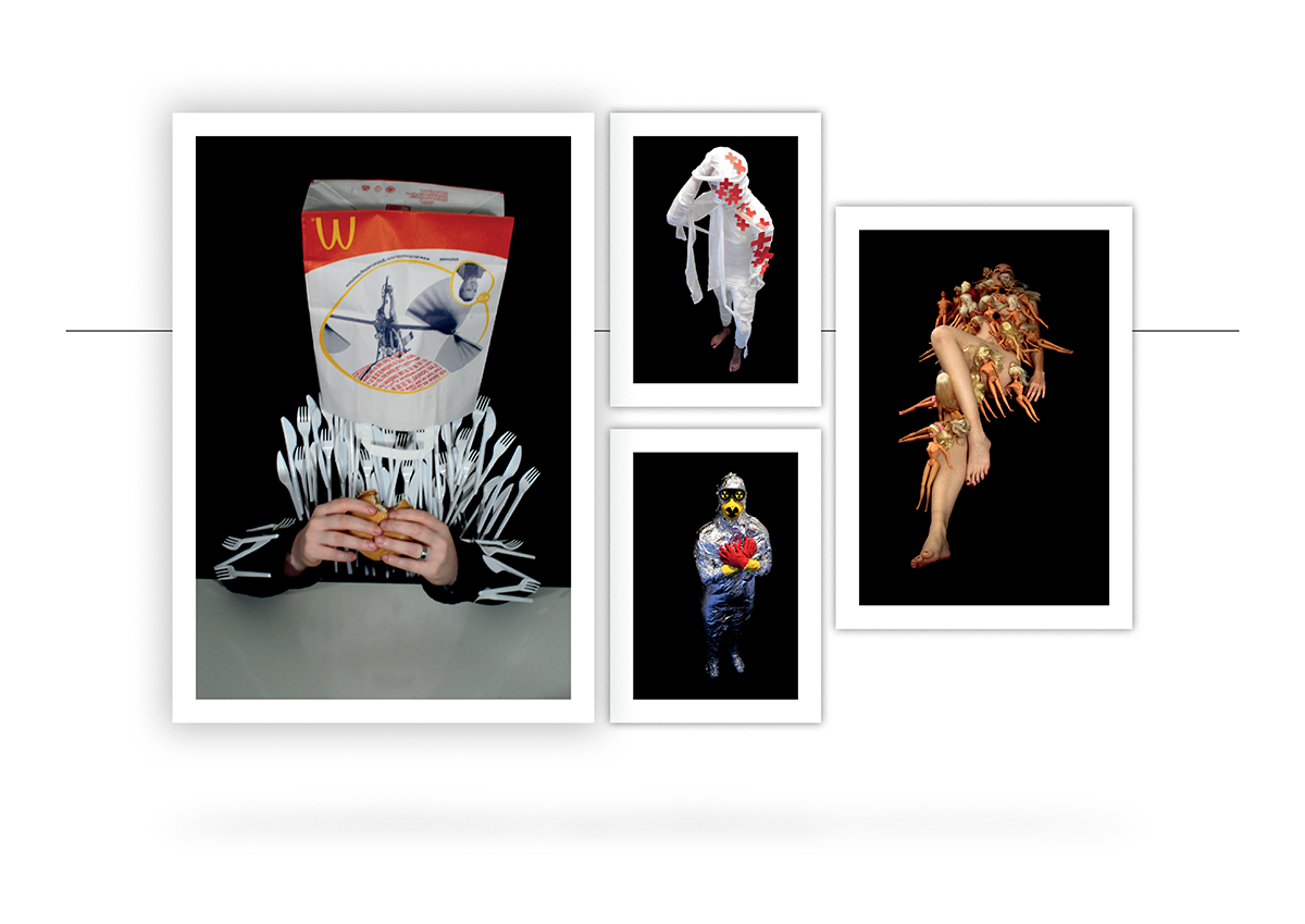 Fotokunstarbeit „Unmenschen“, das den Menschen als Skulptur darstellt. Inspiriert von Erwin Wurm, verwandeln die Fotografien mittels alltäglichen Materialien in eindrucksvolle Kunstwerke. Eine einzigartige Mischung aus Fotografie, Bildbearbeitung und Storytelling.