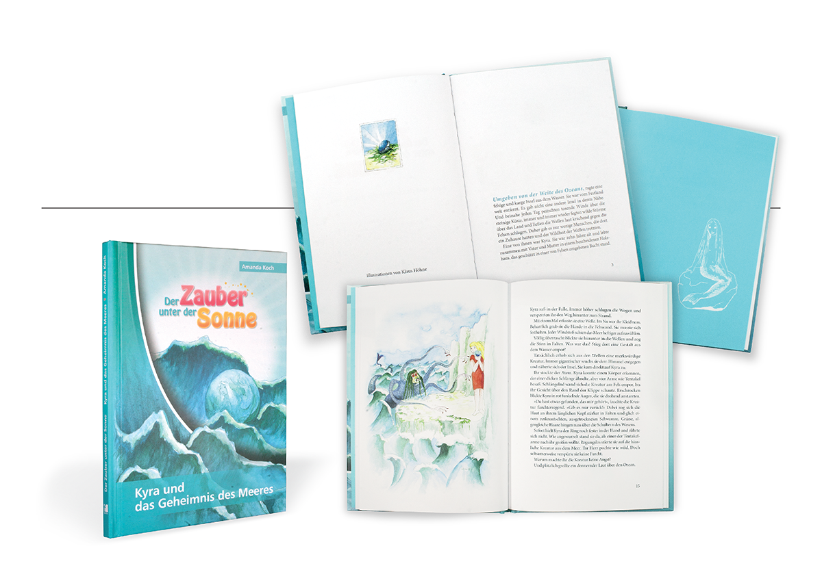 Satzherstellung des Folge-Kinderbuchs „Der Zauber unter der Sonne“ vom familia Verlag. Gestaltung, Typografie und Illustrationen harmonisch auf das Manuskript abgestimmt. Optimiertes Design für junge Leser.