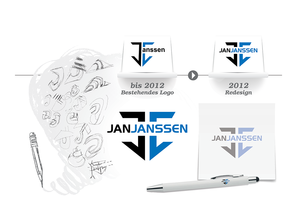 Modernes Logo-Redesign für Jan Janssen Gebäudeservice: verbesserte Lesbarkeit, markanter Look und starke Wiedererkennung durch fein abgestimmtes Branding.