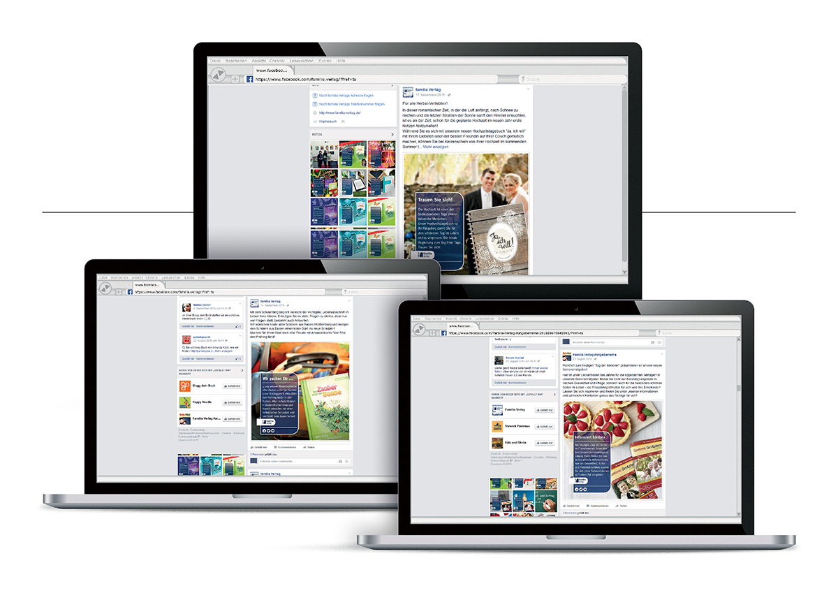 Professionelles Social Media Design für den familia Verlag – visuelles Content-Marketing im Verlagswesen. Branding-konforme Gestaltung mit Adobe-Tools für maximale Sichtbarkeit auf Facebook.