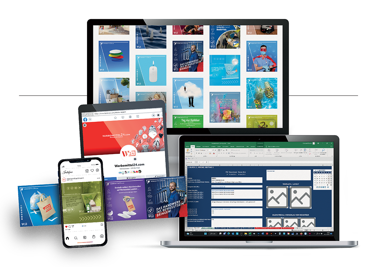 Social Media Template für Werbemittel24.com GmbH – entwickelt von 2018 bis 2023 für eine effektive Online-Marketing-Strategie. Modernes, farblich angepasstes Design für plattformübergreifenden Einsatz in sozialen Netzwerken.